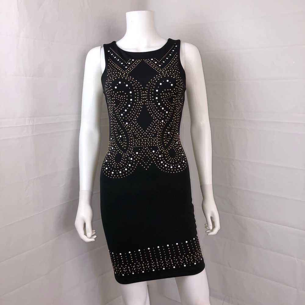 Top shop‎ LBD Bodycon Black Dress Gold Studs Size 4